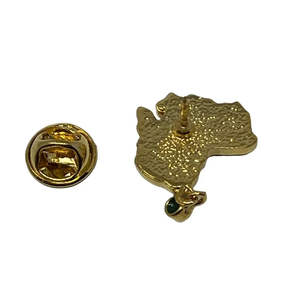 Australia Tasmania Map Brooch Green Enamel Gold Tone Tie Pin‎